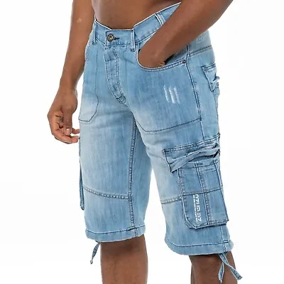 £20.99 • Buy Enzo Jeans Mens Shorts Raw Combat Cargo Pockets Casual Knee Length Denim Pants 