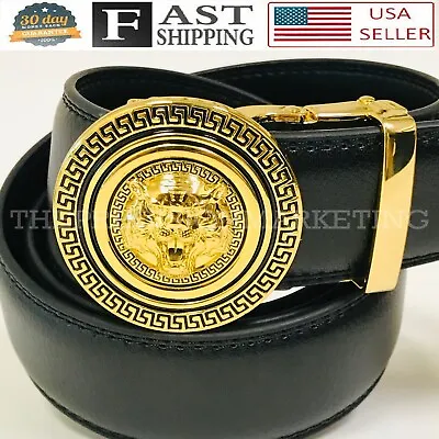 Fashion Leather Gold Lion Head Red Sliding New Designer Auto Buckle Belt Men's • $19.99