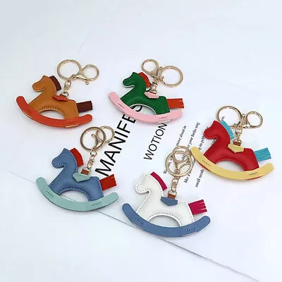 Leather Rocking Horse Bag Charm Key Tag Pendant Figure Ornament Keyring Keychain • $17.60