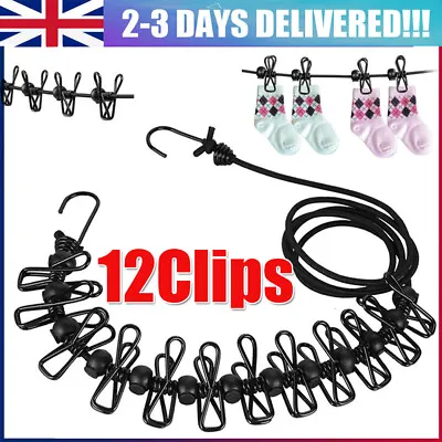 £8.89 • Buy Travel Camping Washing Line Long Compact 12 Clips Portable Clothes Line Joinable