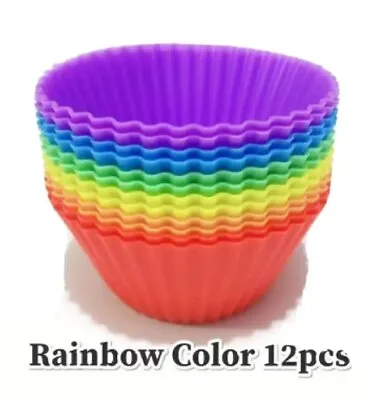 $6.59 • Buy Silicone Baking Cups, Reusable 12 Pack Cupcake Liners Muffin Cups Nonstick Stand