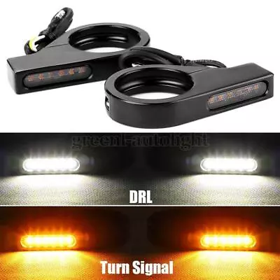 2PC Motorcycle LED 41mm Fork Turn Signal Light Blinker White Amber Indicator DRL • $23.89