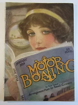 Motor Boating Magazine  Jan. 1914  FN+  Stunning Cover Art! Scarce! • $199