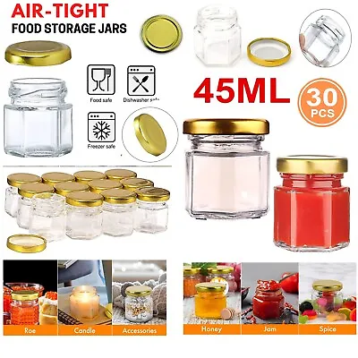 30PCS45ml Glass Mini Honey Jars Airtight Preserve Bottles Jam Jar Pot With Lids. • £10.65