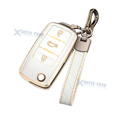 White TPU Full Cover Flip Key Fob Holder W/keychain For Volkswagen Skoda Seat • $13.97