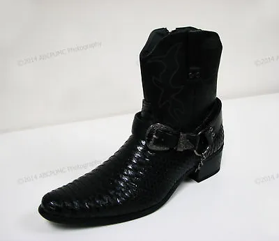 Brand New Mens Cowboy Boots Western Snake Skin Print Zippper Buckle Harness Shoe • $40.40