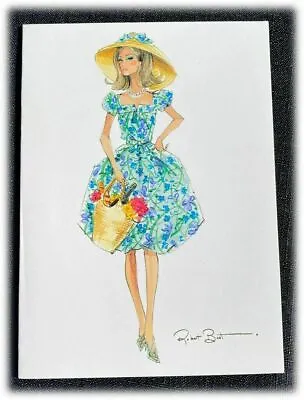 Vintage Graphique Robert Best Barbie Doll Market Day Blue Dress Blank Card • $9.99