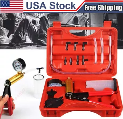 Hand Held Vacuum Pressure Pump Tester Set Brake Fluid Bleeder Bleeding Kit + Box • $16.59