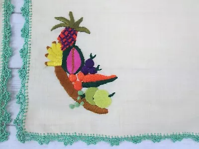 Vintage Embroidered Fruit Cocktail Napkin Lot Coaster Madeira Crochet Pineapple • $21.94