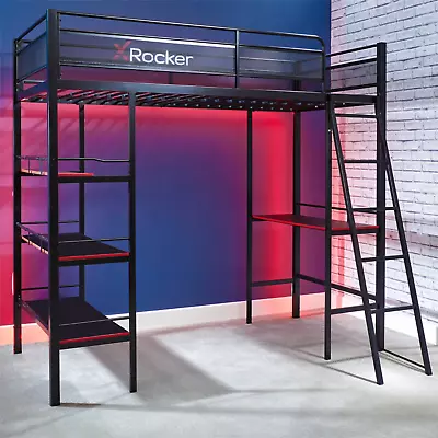 X Rocker Fortress High Sleeper Gaming Bunk Bed With Shelves And Desk • £489.99