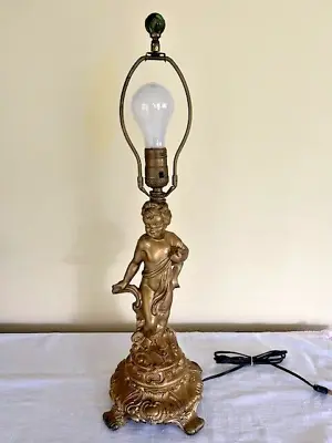 Vtg Brass Cherub Table Lamp - 21.5  Tall • $150