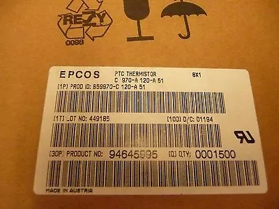 EPCOS PTC Thermistor C970-A120-A51 B59970-C120-A51 Qty 100 Per Lot • $50