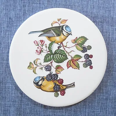 H & R Johnson Round Tile Trivet From ENGLAND Green Yellow Songbird Bird Berries • $9.99