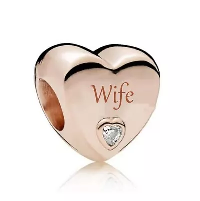$28.99 • Buy S925 Silver & Rose Gold Family Love - WIFE Heart Charm By Unique Designs