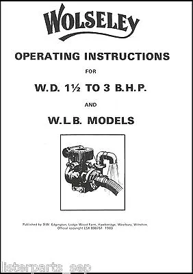 £5 • Buy Wolseley WD & WLB Stationary Engine Operating Instructions, Wolseley WD Book