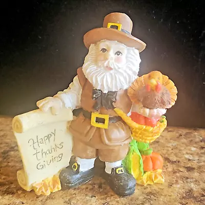 Pilgrim Resin Figurine Happy Thanksgiving Pumpkins Turkey Corn Autumn 3.75  Tall • $8.99