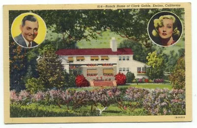 Encino CA Ranch Home Of Movie Star Clark Gable Linen Postcard California • $1.65