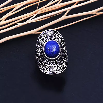 Natural Lapis Lazuli Gemstone Handmade 925 Sterling Silver Ring Size 6 Love V748 • $9.99