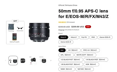 $150 • Buy 50mm F/0.95 APS-C Lens For E/EOS-M/R/FX/M43/Z