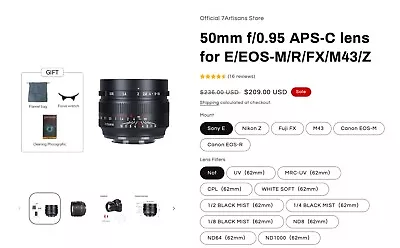 50mm F/0.95 APS-C Lens For E/EOS-M/R/FX/M43/Z • $150