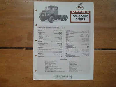 1970 Mack DM-600SX Series 6-Wheel Dump Truck Specifications Brochure • $12.12