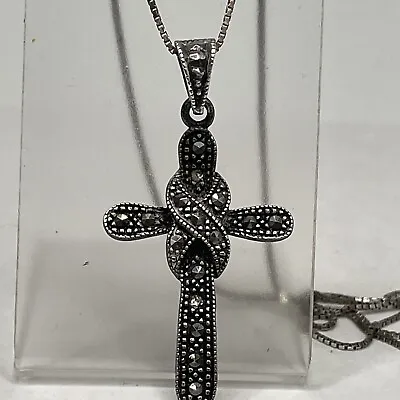 Repair Marcasite & Sterling Silver Cross Charm Pendant Necklace Marked SU 925 • $18.99