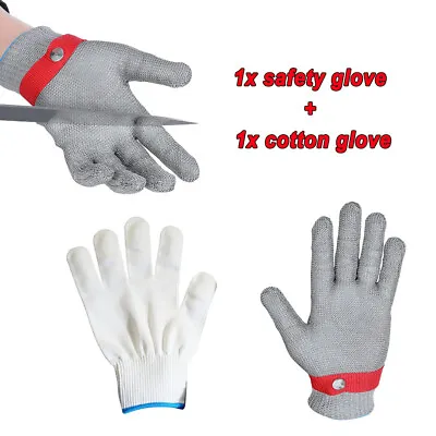 Safety Cut Proof Stab Resistant Stainless Steel Gloves Metal Mesh Butcher S-L • £8.89