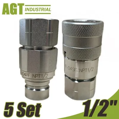 AGT 5 Sets 1/2  Flat Face Hydraulic Coupler Coupling Quick Connect Skid Steer • $95.20