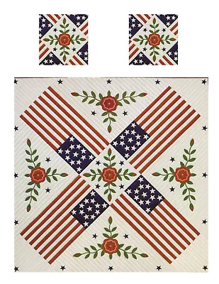 Miniature Dollhouse Patriot Rose Quilt Top Computer Printed Fabric 2 Pillow   • $9.88