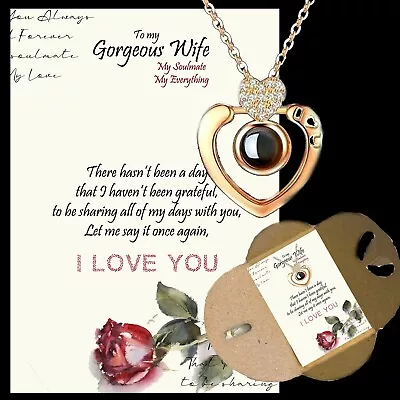 To My Gorgeous Wife Gifts For Her Neckalce Card Message Rosegold I Love You • £9.78