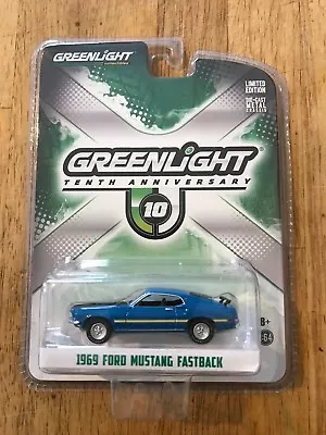 Greenlight 10 Anniversary 1969 Ford Mustang Fastback Blue And Black • $16