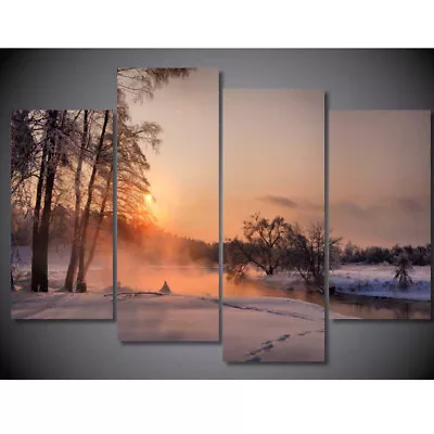 Snowy Forest   Art  Canvas  Painting Prints 4 Piece  Modular   • $61.77