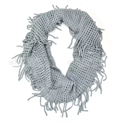 Solid Knit Infinity Winter Scarf Tear Drop Fringe Elastic Fishnet Circle Loop • $7.95