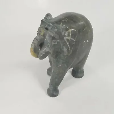 Vintage Hand Carved Stone Elephant Figurine Carving Trunk Up 4” • $17.99