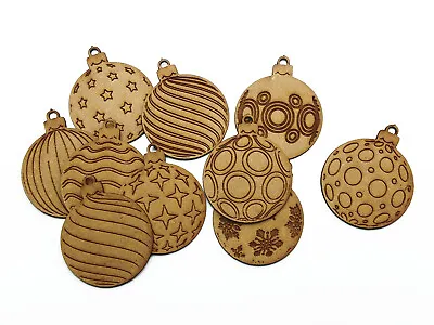 10x Christmas Baubles Wooden Shape Assorted MDF Craft Tree Decoration • £5.06