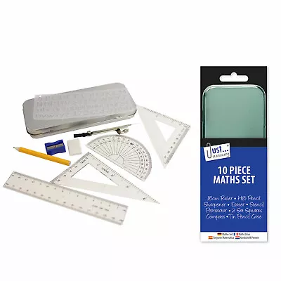 10 Piece Maths Set - Stencil Pencil Compass Ruler Square Geometry Protractor • £2.99