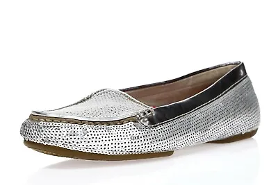 $39 • Buy Joan & David Womens Metallic Silver Sequined Slip On Flat Loafers Size 7 M