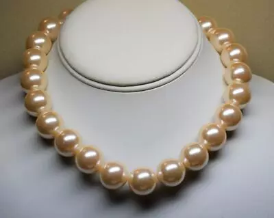 Signed Monet 16mm Cream Faux Pearl Gold Plated Clasp 16  Necklace New Old Stock • $14.99