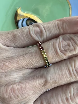 14k Yellow Gold Multi Sapphire Eternity Stack Band Rainbow ❤️🩷🩵💚💛 • $325