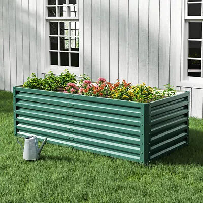 Metal Garden Raised Vegetable Planter Outdoor Flower Trough Herb Grow Bed Box • £59.99