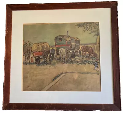 Vintage Framed Print Vincent Van Gogh's Gypsy Camp Near Arles 1888-Les Roulottes • $150