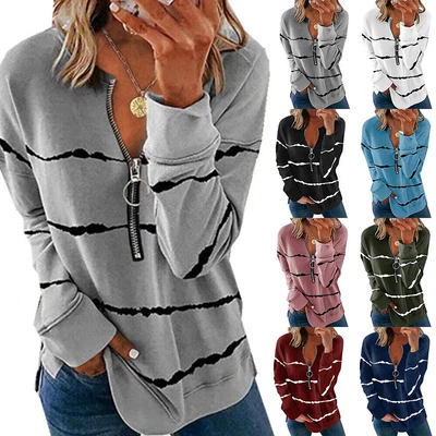 £7.39 • Buy Womens V Neck Zip Up T-Shirt Tops Ladies Long Sleeve Casual Loose Blouse Tee