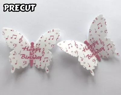 12 Happy Birthday Pink Music Notes Edible Wafer Paper Butterfly Cupcake Toppers • £3.55