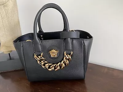 $2100 Versace La Medusa Black Leather Chain Crossbody Tote Bag New • $2335.71