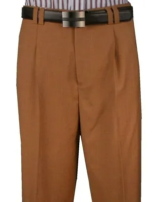 Men's Wide Leg Pants One Pleated 100% Wool Color Rust Window Art.666112 • $59