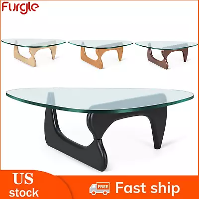 Noguchi Style Coffee Table 20mm Triangle Glass Premium Solid Walnut Wood Base • $419