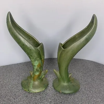 2 Van Briggle Pottery Bird Of Paradise Matte Green Vases Unmarked *One Chip!* • $31.50