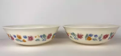 2 Arcopal France Floral Pattern Milk Glass/ Cereal/ Dessert Soup Bowls EUC • $20.50