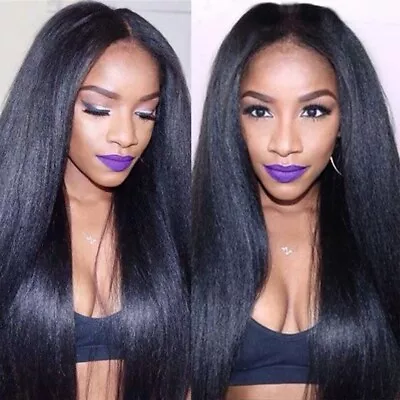 Yaki Lace Front Wigs Long Straight Heat Resistant Synthetic Natural Black Women • $23.31