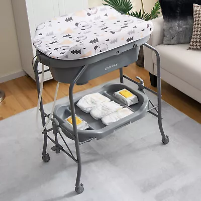 2-in-1 Baby Change Table W/Bathtub Folding Diaper Changing Station Baby Nursery • £88.95